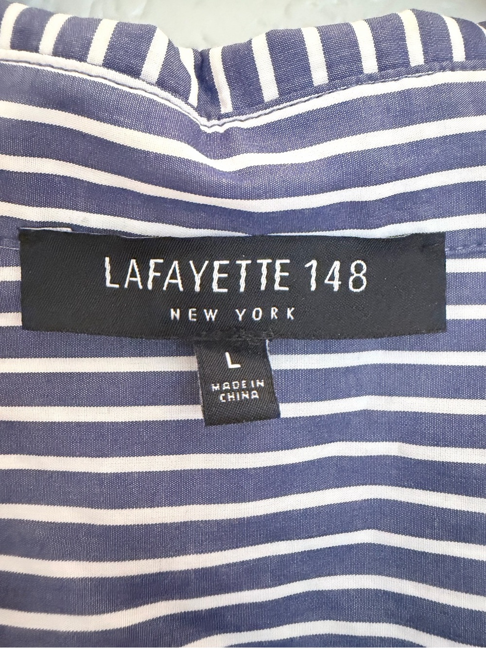 Lafayette 148 New York Striped Cotton Popover Shirt Size L - Picture 4 of 9